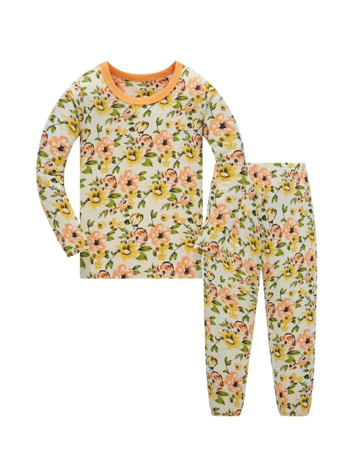 Pajamas Set for Kids 100% Cotton Full Print Flower Soft Girls Nightwear Long Sleeve Comfortable Sleepwear Pjs Age 1-8 Years