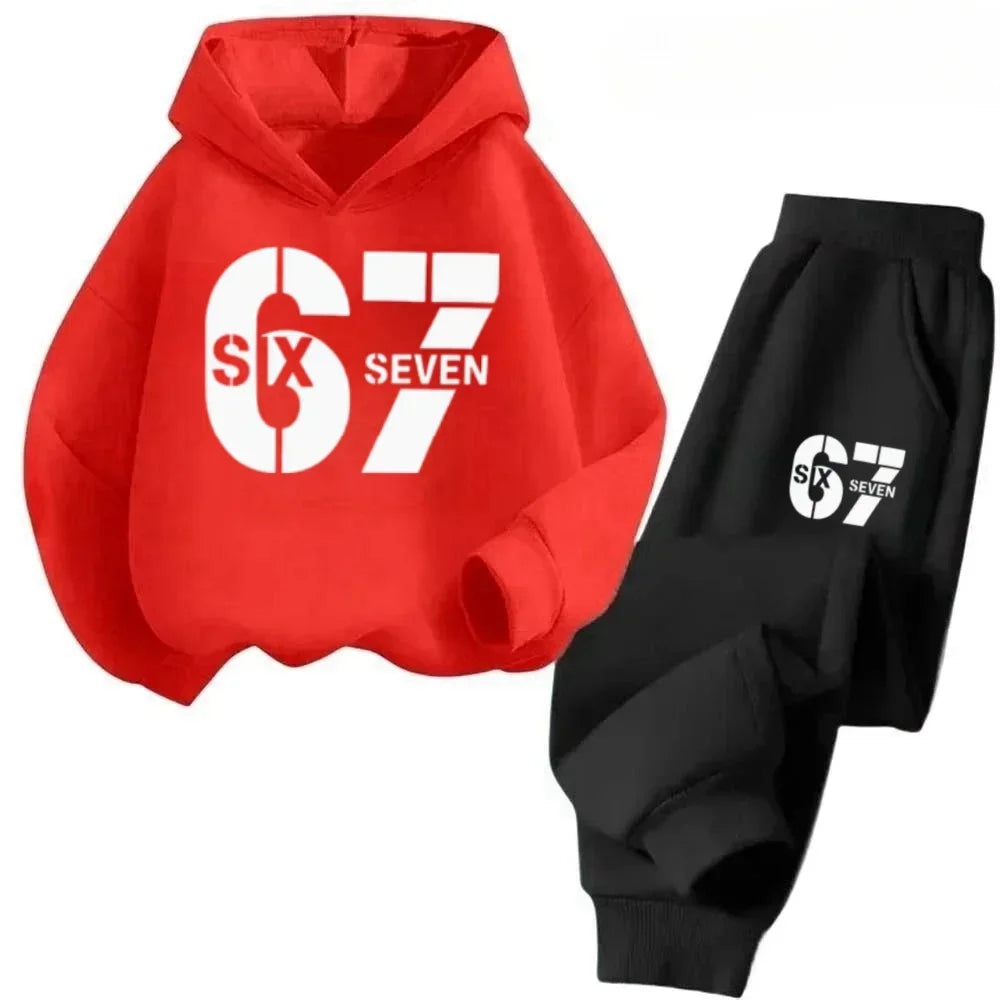 67 Chic Children's Hoodies Set 4-13Y Korean Streetwear Block Tracksuit Fashion Comfortable Kids Sweatshirt 2 Pcs Sets Pant Suit