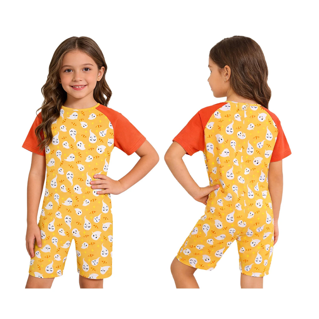 Kids Boys Girls Special Needs Adaptive Clothing Jumpsuit Ideal for Wearing All Day Short Sleeve Print Zipper Anti-Strip Rompers