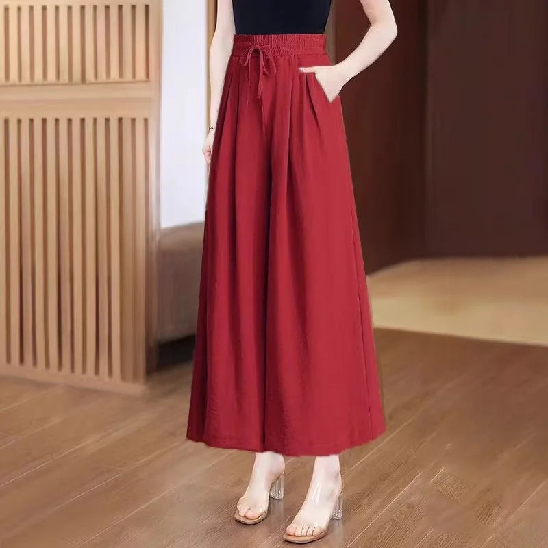Summer Thin Wide Leg Pants Women's Slimming Trousers Drapey Maxi Skirts Middle-Aged And ly Casual Skirt Pants
