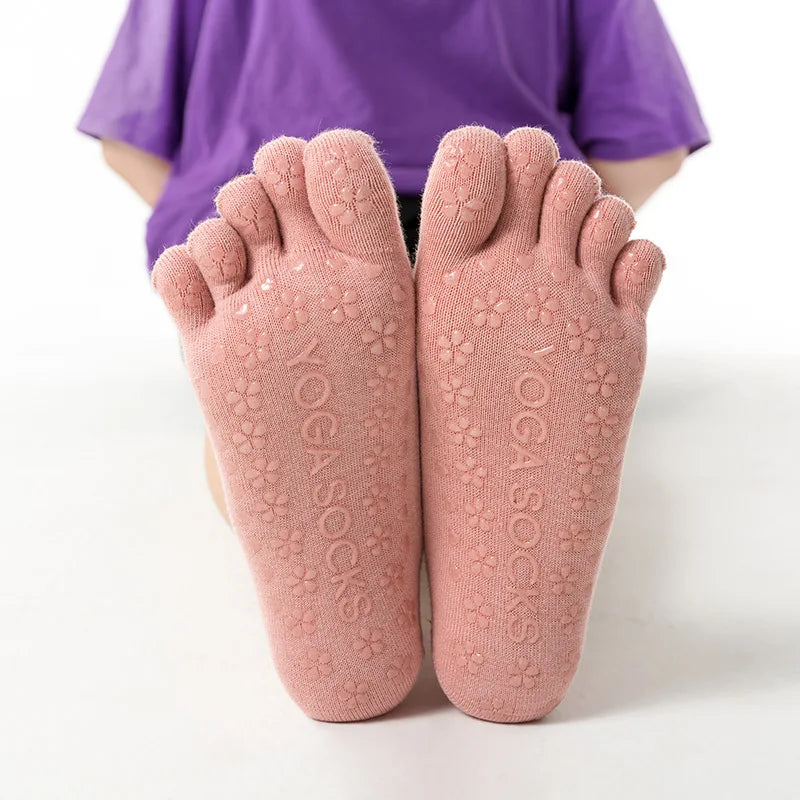 Yoga Sock Women Mid Tube Cotton Sock Silicone Indoor Fitness Pilates Sport Socks Female Floor Dance Exercise Bandage Five Toe