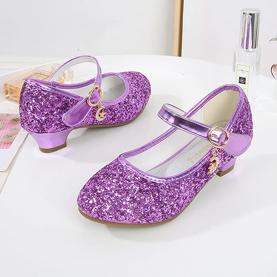 Girls Fashion Sequin High Heels for Kids Princess Shoe Children Party Wedding Dance Shoe Student Performance Solid Color Shoes