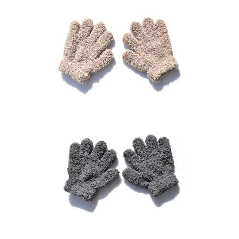 New 1-4Y Kids Gloves Winter Baby Plush Coral Gloves Toddler Full Fingers Cute Mittens Warm Windproof Glove For Boys Girls