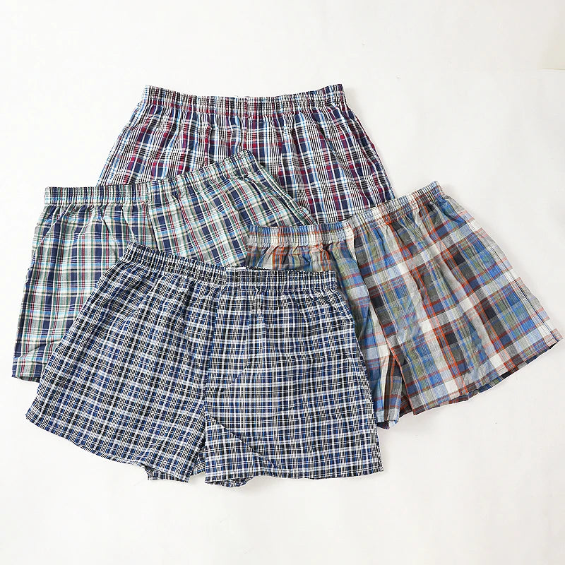 Cotton Plaid Pajama Pants Men Comfortable Widen Waist Elastic Pajamas Sleep Shorts Button Placket Pants pijama hombre