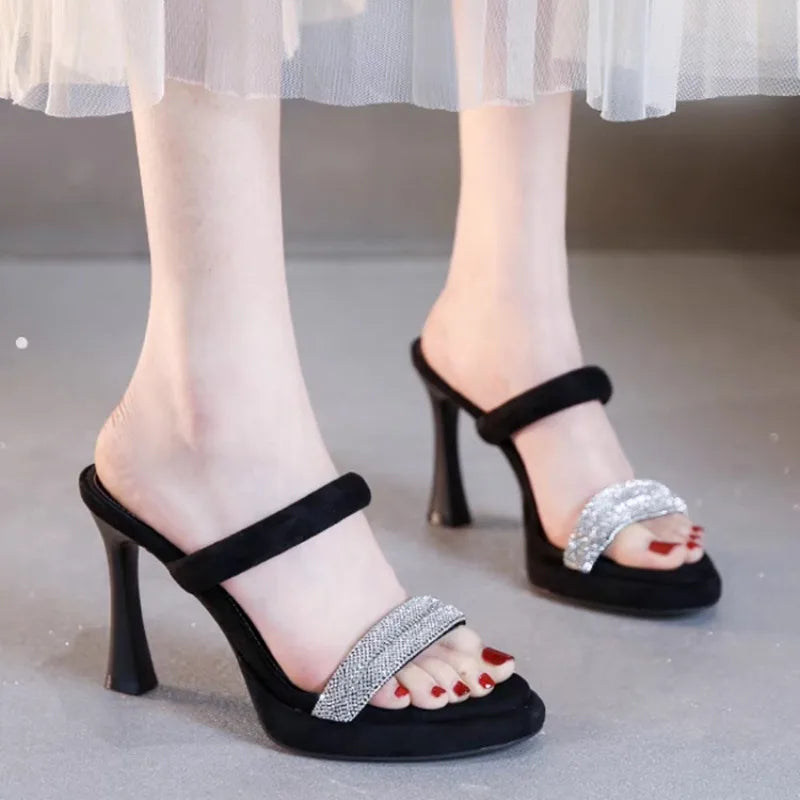 High Heel Sandals 2026 Summer New Round Rhinestone Platform Non-slip Wear-resistant Stiletto Slippers