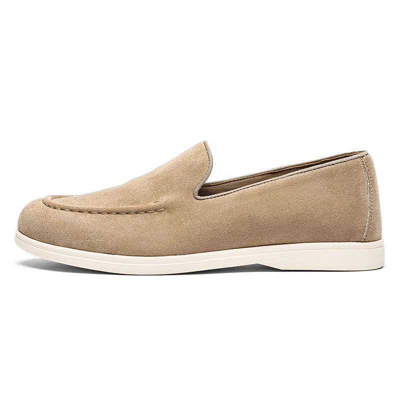 Men's Suede Leather Slip-on Loafers British Style Flat Casual Dress Boat Shoes Lightweight Comfort