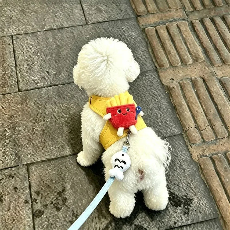 Pet Collars Hamburger Shape Dog Leash Small Dog Cute Chest Back Plush Cartoon Vest Type Dog Walking Leash Puppy Chain Harnesses