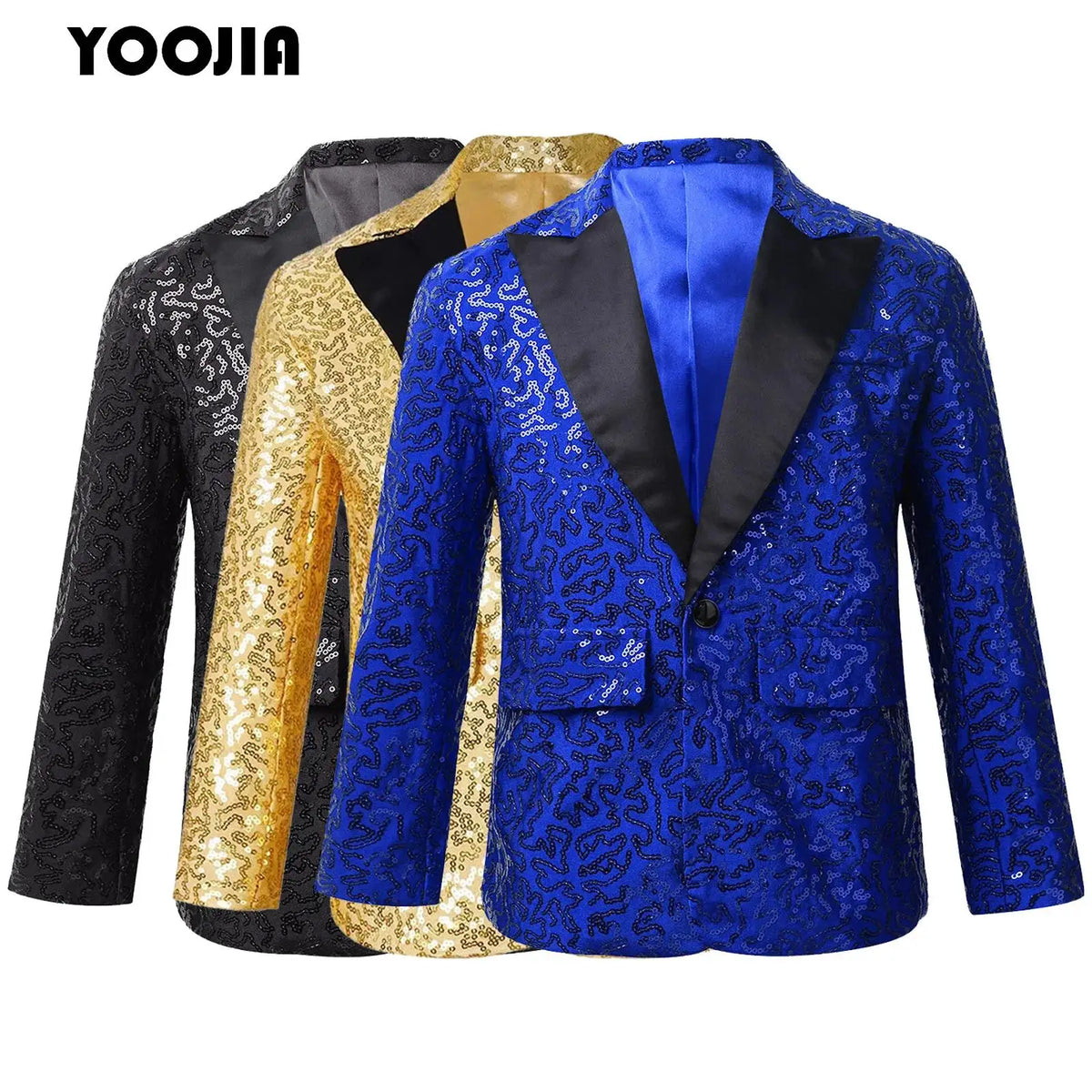 Kids Boys Shiny Sequins Lapel Jacket Coat Blazer Tuxedo Costume Modern Jazz Latin Dance Costume Party Performance Tuxedo Suit