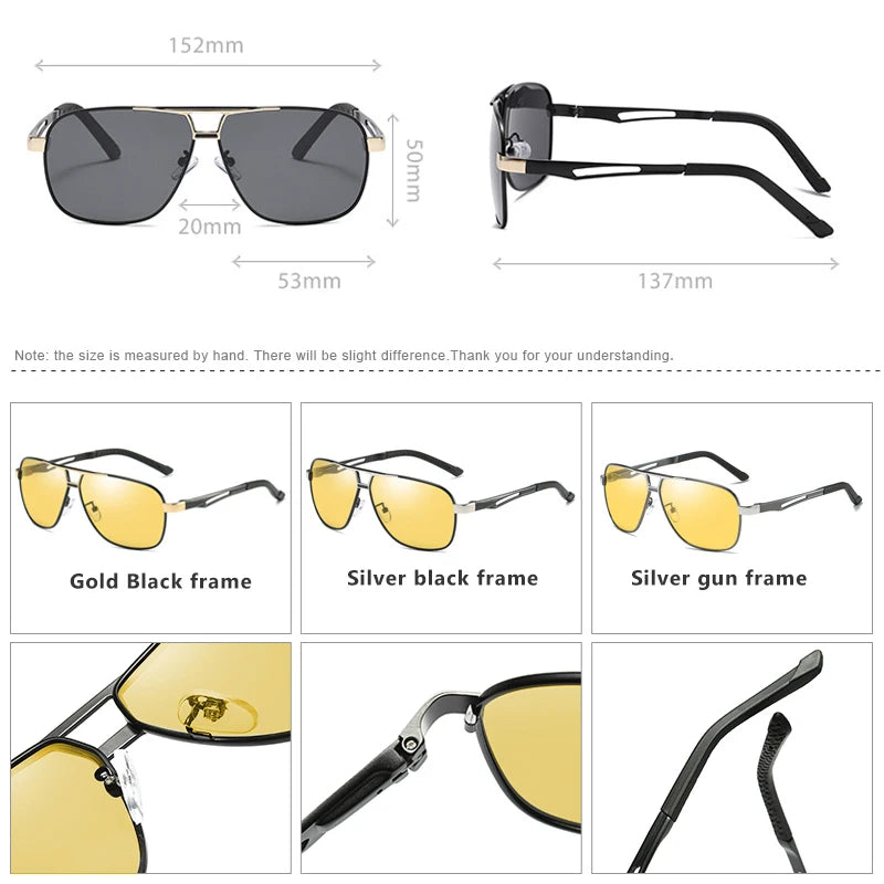 Night Vision Driving Glasses for Men Fashion Double Beams Sunglasses Male Metal Frame Day and Night Polarized Googles UV400