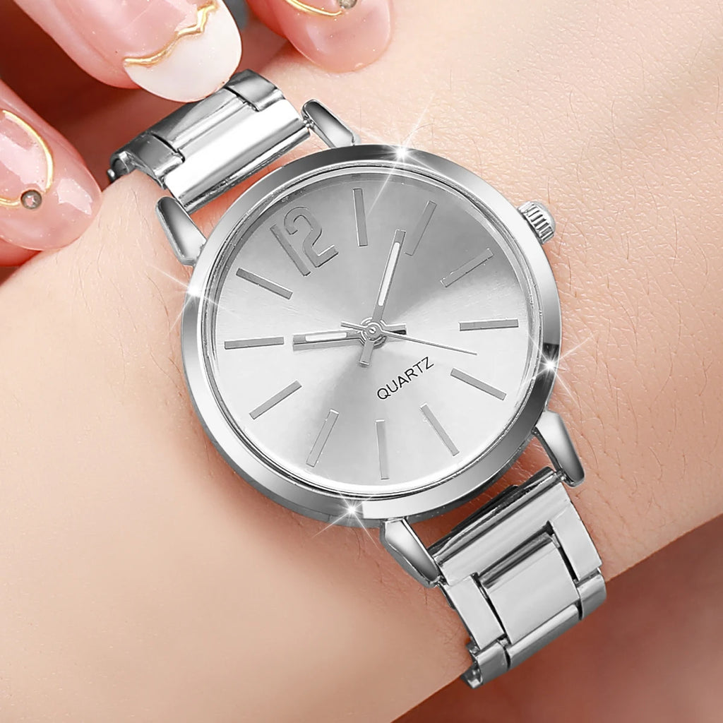 6PCS Fashion Women's Quartz Watch Rhinestone Jewelry Set Elegant Ladies Alloy Band Wristwatches Relogio Feminino（Without Box）