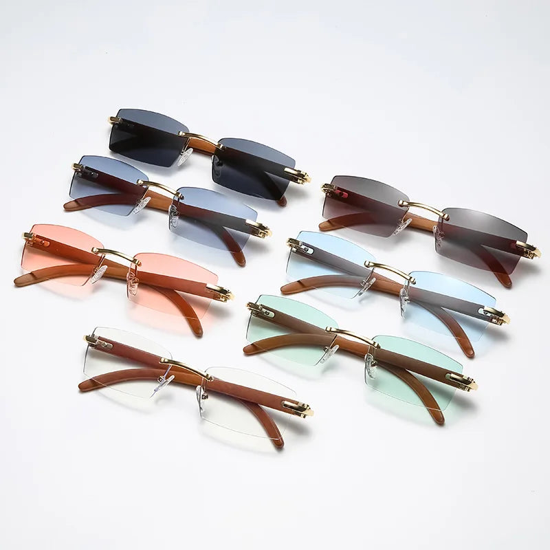 Sunglasses for Men 2026 Rimless Rectangle UV400 PC Frame Blue Lightweight Comfortable Vintage Shades HD Anti-glare Outdoor