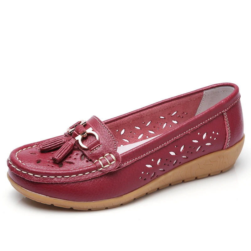 Women Wedge Flats Genuine Leather Slip On Loafers Moccasins Casual Shoes Luxury Brand Designs Big Size 41 42 43