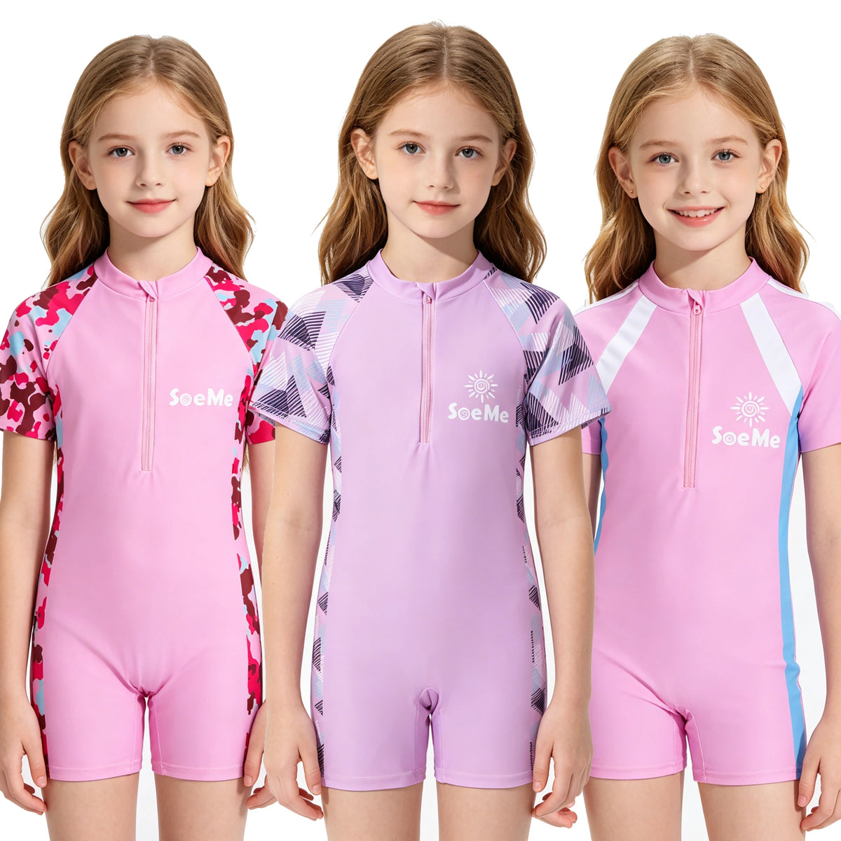 Kids One-Piece Swimsuit Sun Protection Children Clothes Rash Guard Zipper Short Sleeve Swimwear Quick Dry Boys Girls Beach Pool