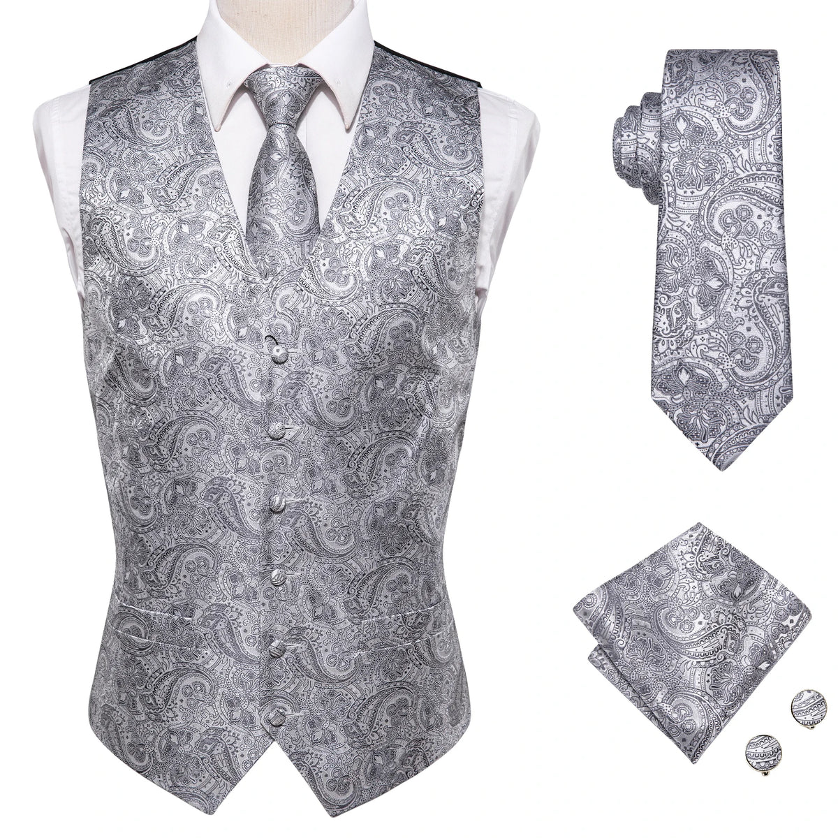 Hi-Tie Navy Paisley Dress Vest Set For Men Dark Blue Jacquard Men's Suit Vest Male Waistcoat For Wedding Formal Jacket