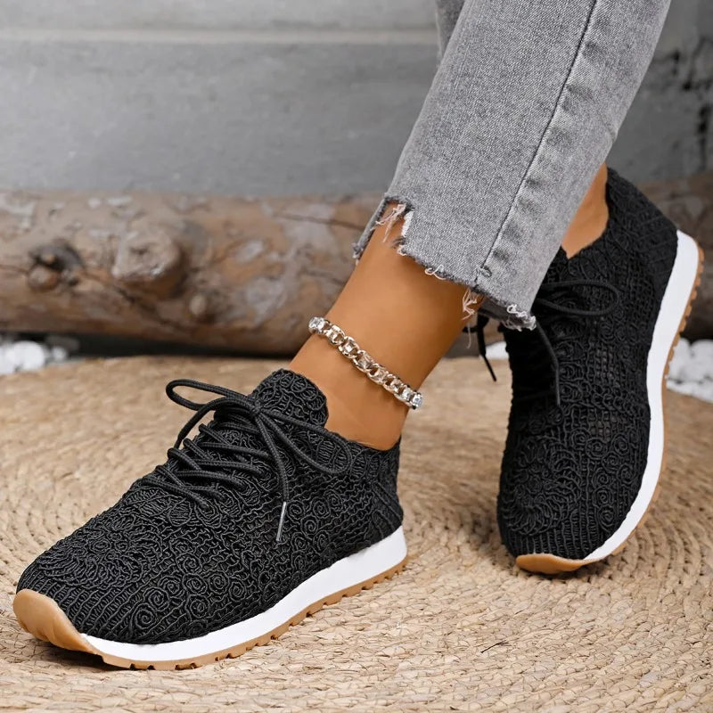 2025 New Sneakers for Women Fashion Breathable Comfortable Soft Sneakers Women Mesh Fabric Lace Up Woman Shoes Female Footwear