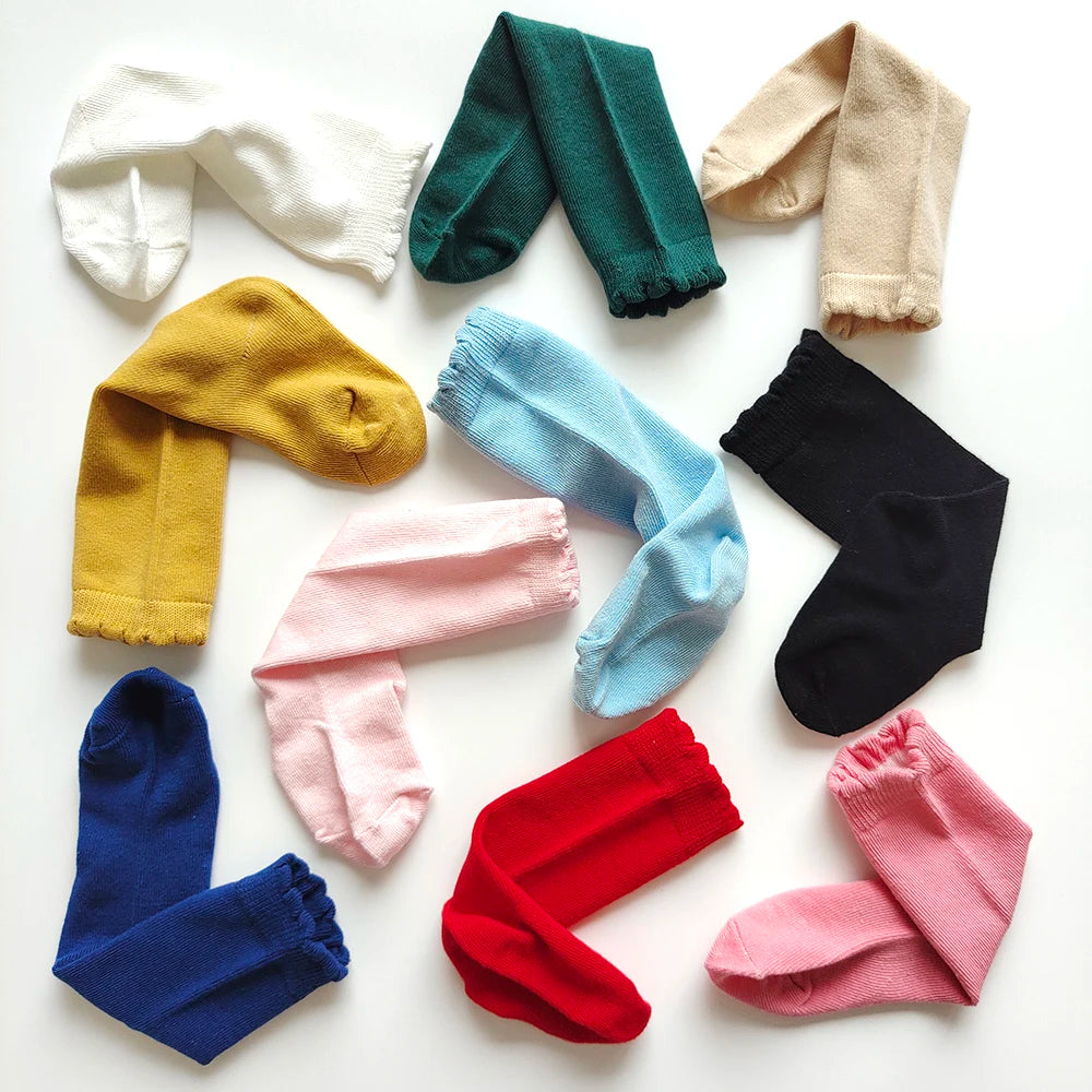 New Kids Knee High Socks Baby Girls Boys Flat Long Sock Soft Cotton Solid Color Children Stockings For 0-7 Years