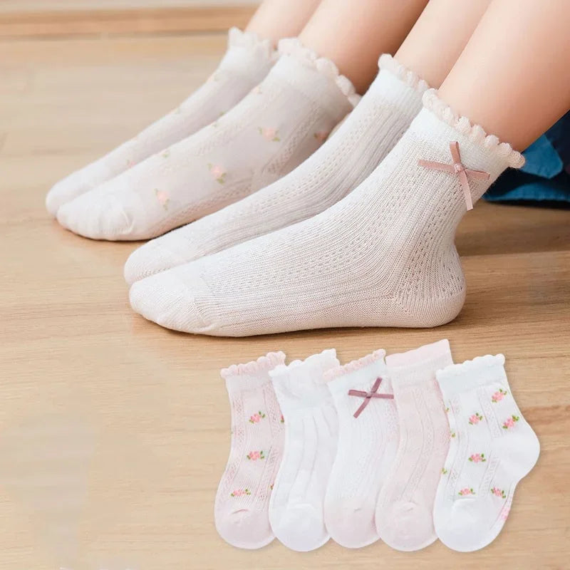 Kids Socks 5 Pairs/Lot Spring Summer Cotton Girls Socks Cute Flowers Pattern for Children Baby Little Girl Clothing Accessories