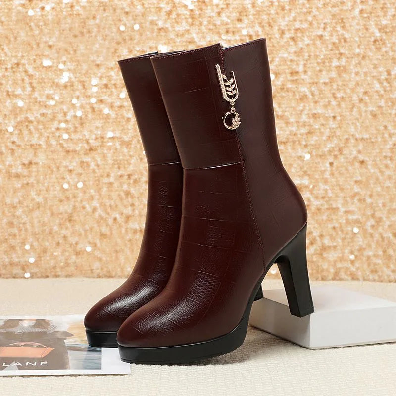 2026 Women Boots Waterproof Anti-Slip Women's Shoes High-heeled Fleece Lined Warm Fashion Boots Cold Resistant Breathable Winter