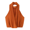Fashion 2026 Summer Women Halter Pleated Tops Elegant Sleeveless Backless Causal Shirts Chic Folds Street Short Pullover Tops