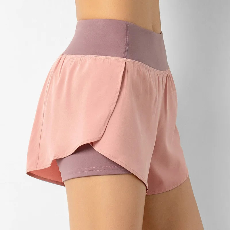 Sport Shorts Women Sportswear Double-deck Running Shorts Yoga Bottoms Summer Gym Fitness Training Jogging Short Pants