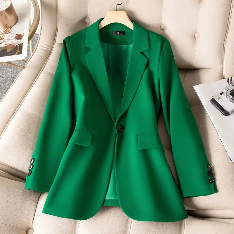 Khaki Black Green Women Formal Blazer Coat New Female Long Sleeve Single Button Jacket Office Ladies Work Wear Suit Outerwear