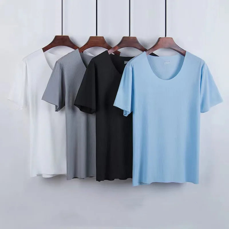 Two-Piece Men's Ice Silk Pajamas Men's Summer Thin Modal Short-Sleeved Pajamas Homewear Men's Large Size Pajamas Homewear Set