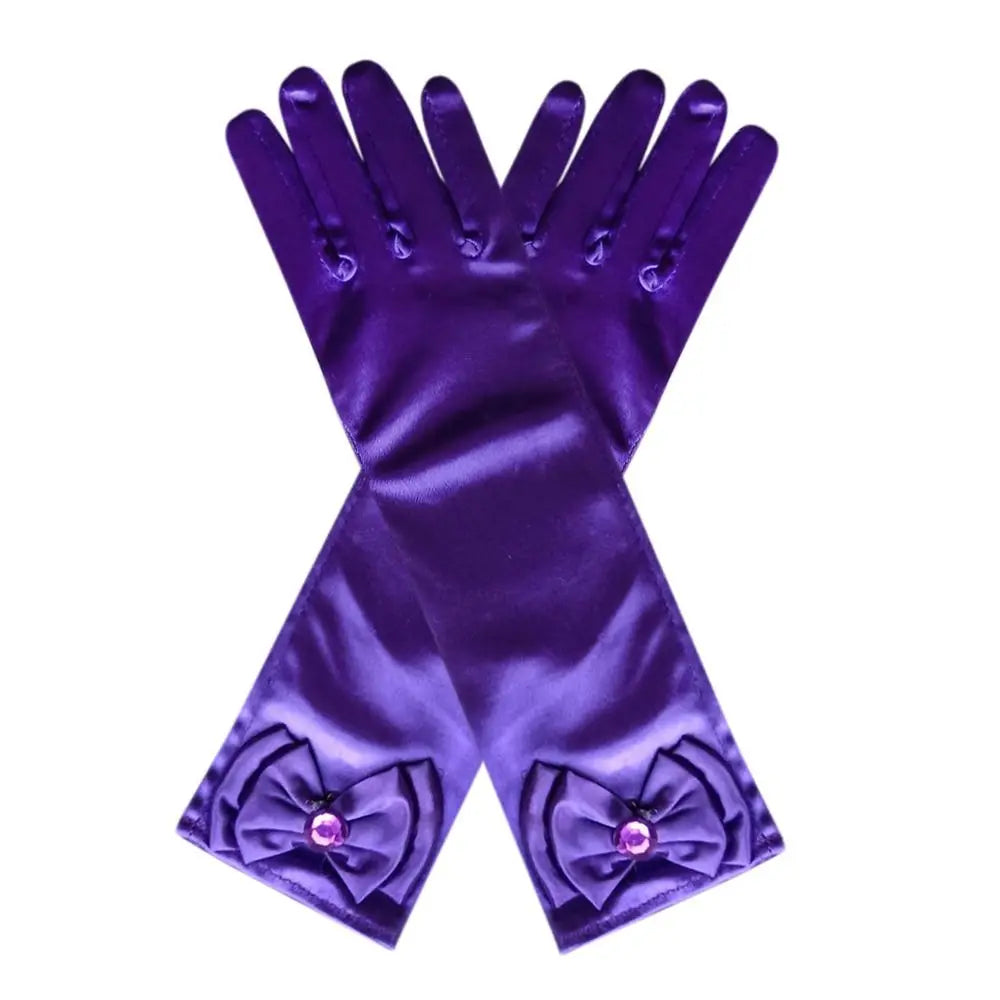 Children Long Gloves Princess Dance Performance Stage Gloves Satin Sequins Bow Glove Solid Full Finger Mittens Birthday Gifts
