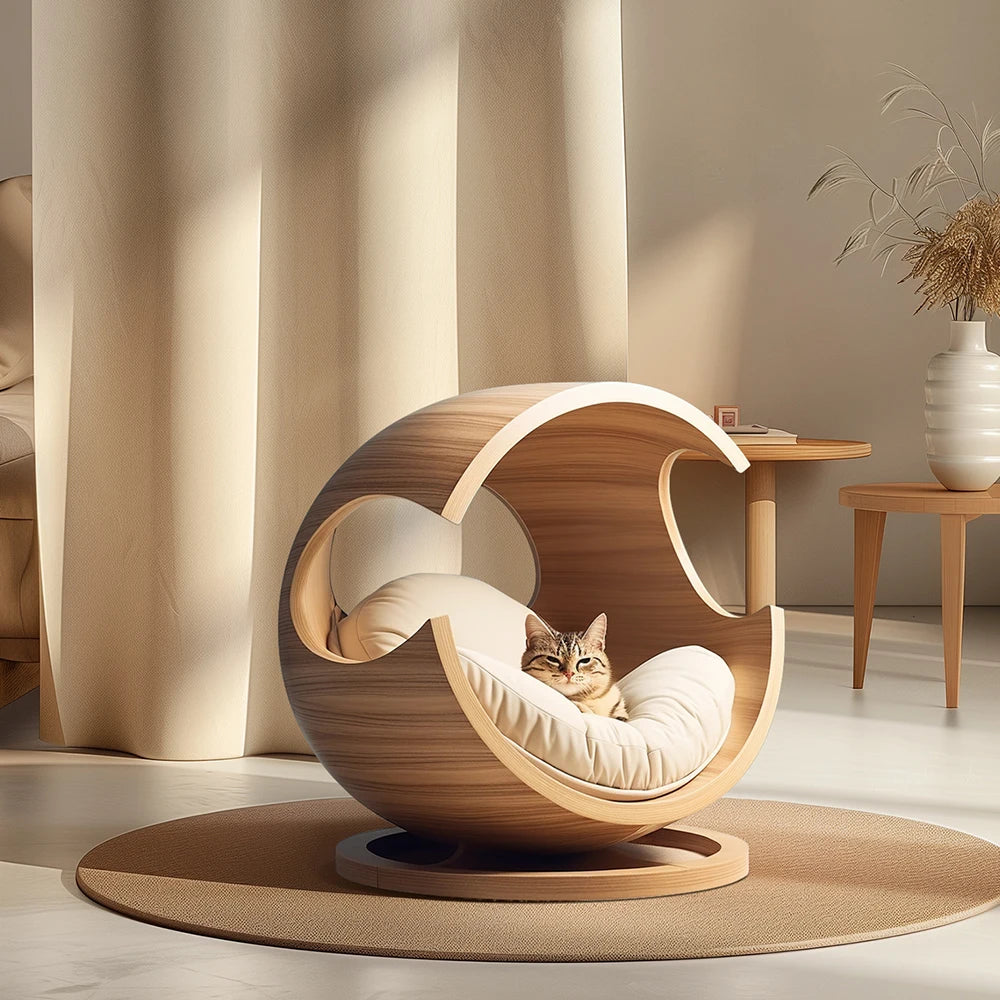 Solid Wood Pet Bed Semi-Closed Removable Washable Cat Bed Dog Bed
