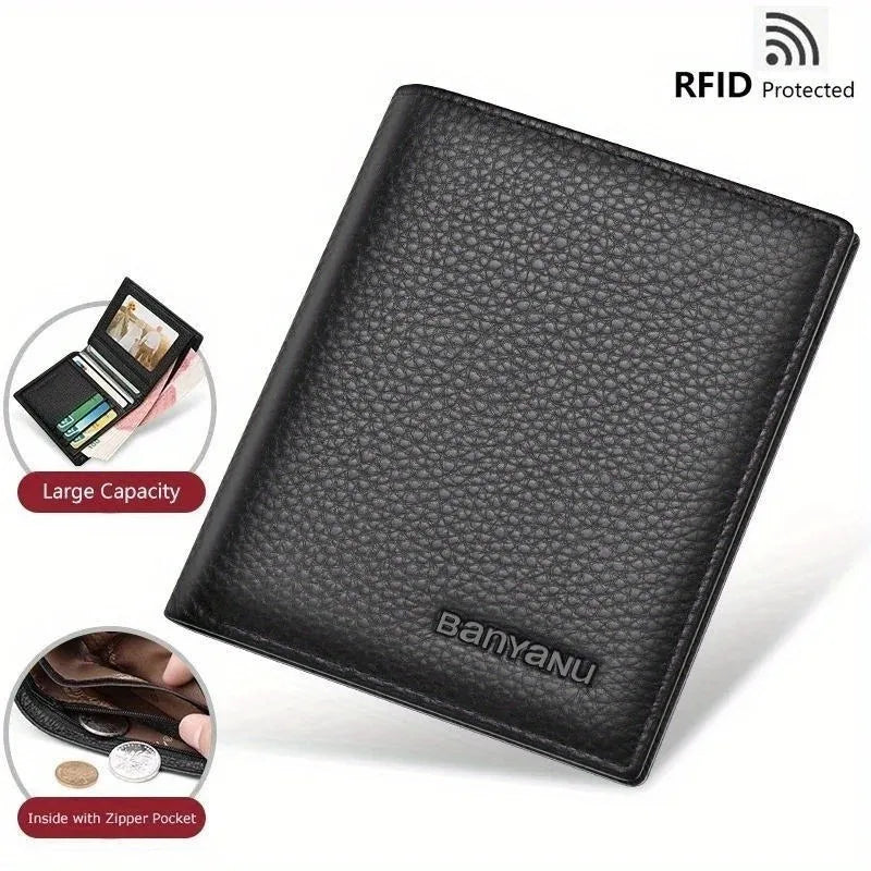 Vertical Short Wallets for Men Genuine Leather Rfid Blocking Wallet Men Coin Pocket Slim Card Holder Minimalist Small Purse