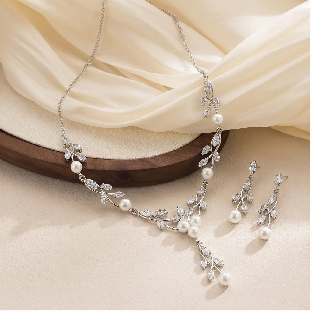 2 Pieces Jewelry Sets For Women Luxury Zirconia Bridal Necklace Earring Set Party Prom Wedding Bride Necklace set Accessories