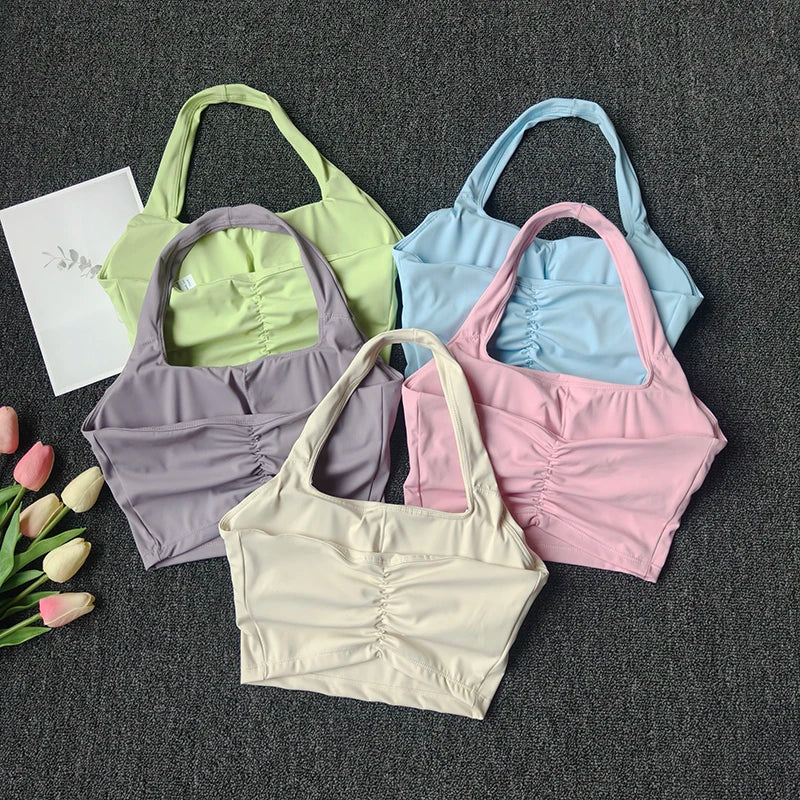 Sports Vest for Women Wearing Chest Pad Shockproof Fitness Bra with Neck Halter Fast Drying Beautiful Back Yoga Underwear Summer