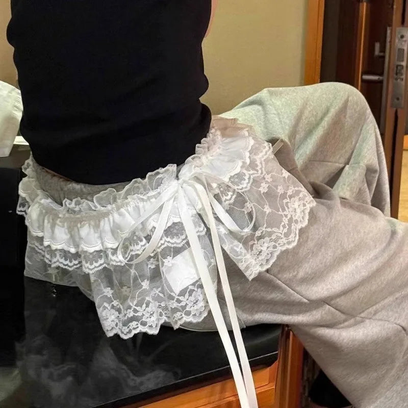 Spring Summer Lace-up Lace Side Half-body Skirt Short Fart Curtain Apron Girls Sweet Jeans Casual Pants Accessories Skirt