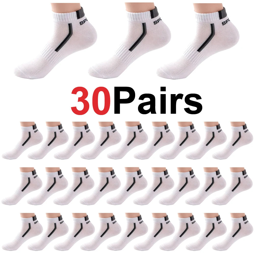 30Pairs Men Socks Mesh Breathable Short Casual Socks Color-block Sports Sock Sports Socks Absorb Sweat Ankle
