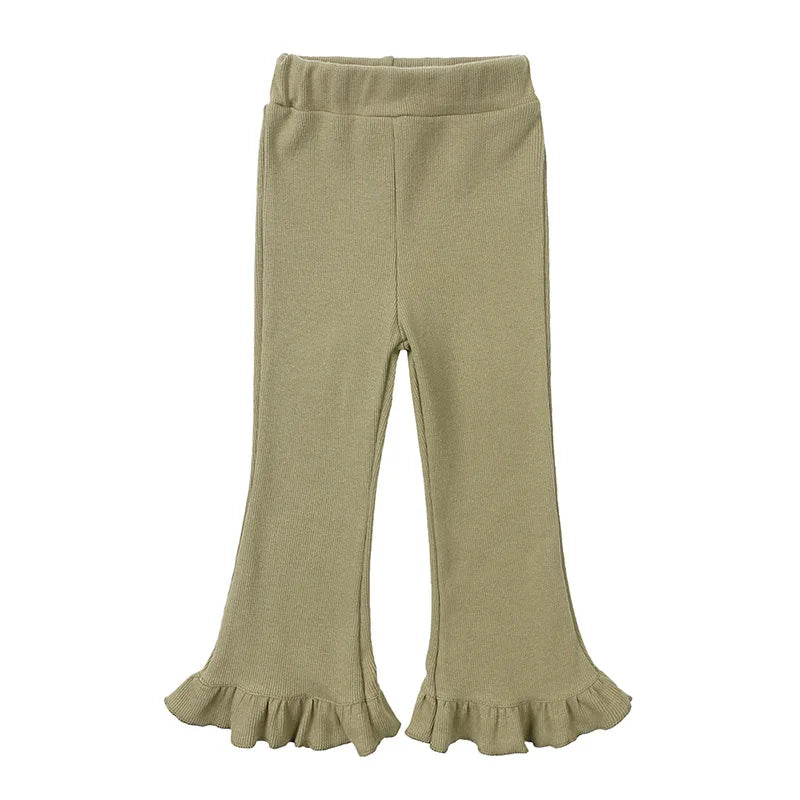 Children's Pants Girls Solid Elasticity Leggings Cotton Ruffle Trousers 1-8 Years Kids Boot Cut Pants Toddler Girls Flares Pant