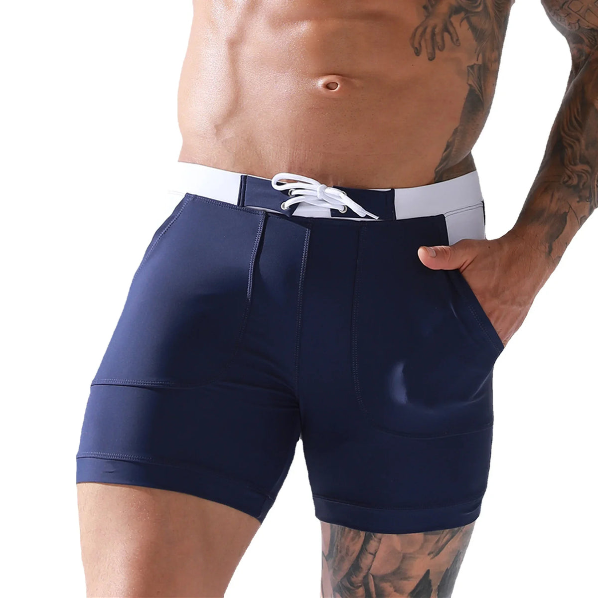 Sexy Men's Swimwear Shorts Summer Quick Dry Swimming Trunks Surf Board Shorts Boxer Briefs Tethered Swimsuit Beachwear  New