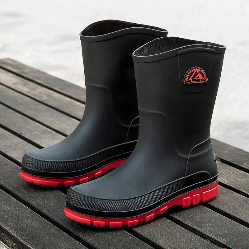 Men's Rain Boots Fashion Mid Calf Rubber Boot Non Slip Fishing Boots for Men Waterproof Work Safety Galoshes Botas Lluvia Hombre