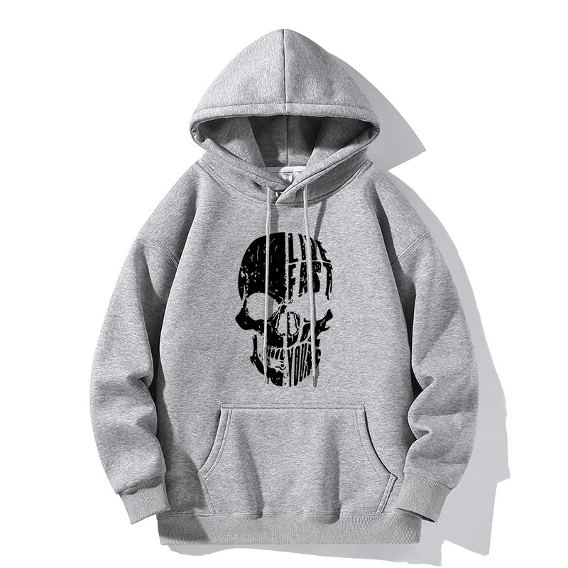 Hot Hoodie Skull Print Hoodie Men's Fashion Hip Hop Loose Hoodie Casual New Sweatshirt Pocket Fleece Harajuku Street Hoodie