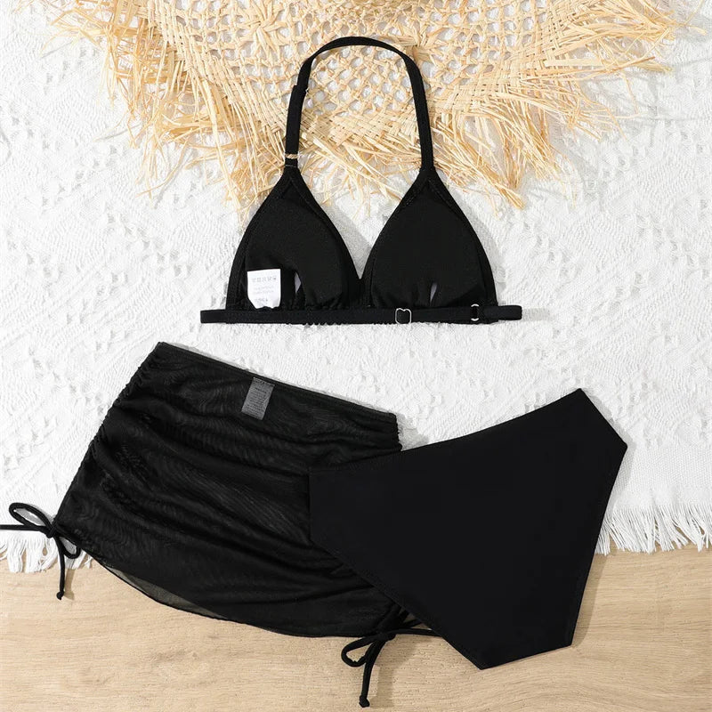 Girls Swimsuits Sets 2026 New Children's Separate Bikini 3-Piece Suits Kids Fashion Swimwear Outfits Teen Pool Beach Clothing