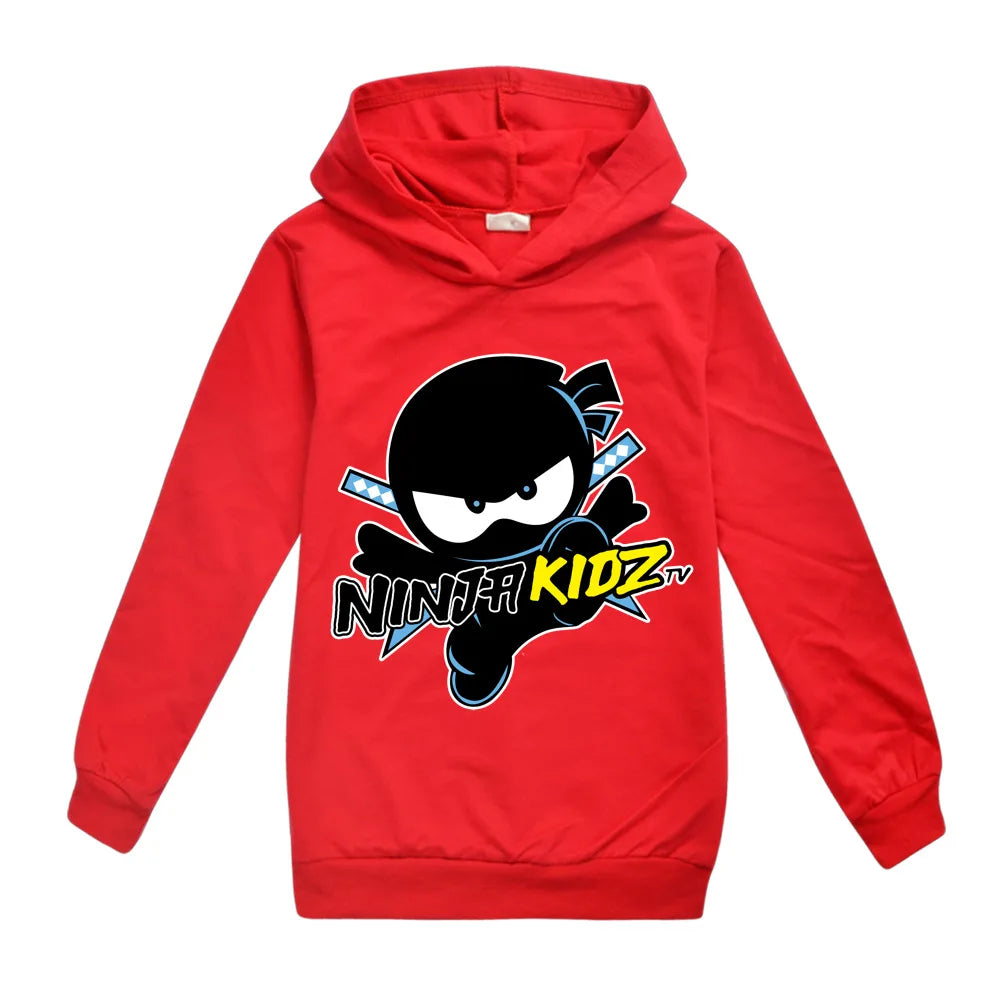 Kids Funny NINJA KIDZ Hoodies Boys Casual T Shirt Cartoon Long Sleeve Children T-Shirts Spring fall Girls Tops Children Clothes