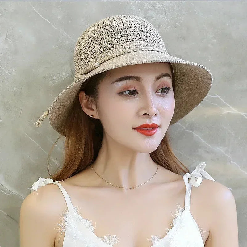 Hats for Women Summer Braided Beach Sun Hat Solid Color Sunshade Lady Visor 6cm Brim Sunhat Travel Vacation Accessories