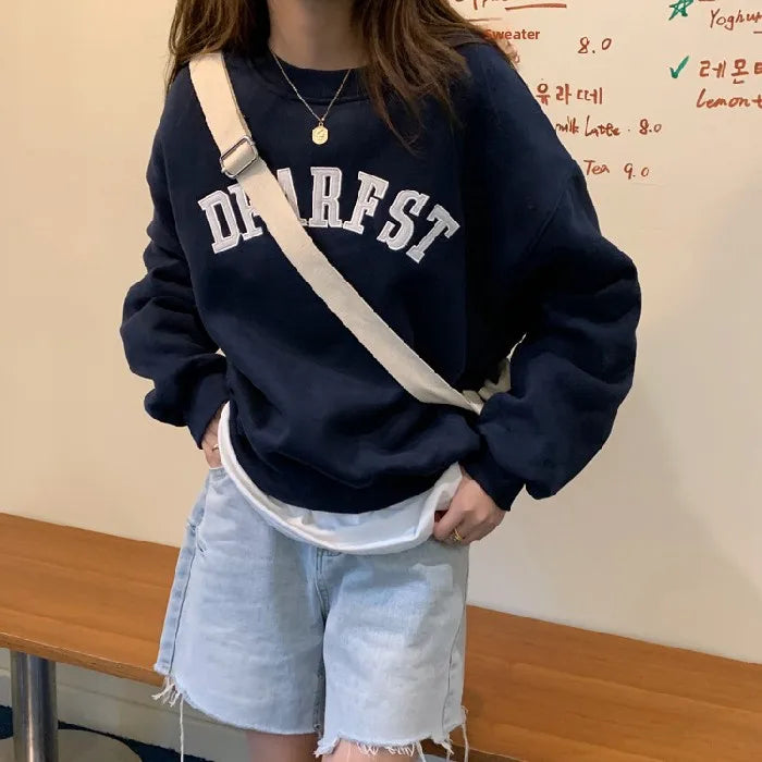 Slim Fit Women's Hoodie Korean Sle Spring Autumn Jaet Loose Comfortable Long Sve round Ne Commute Faion Letter Pat...