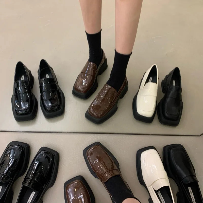 Women Luxury Loafers Fashion Square Toe Platform Moccasins Ladies Pumps Design Evening Party Heel Shoes Ladies Casual Solid Shoe