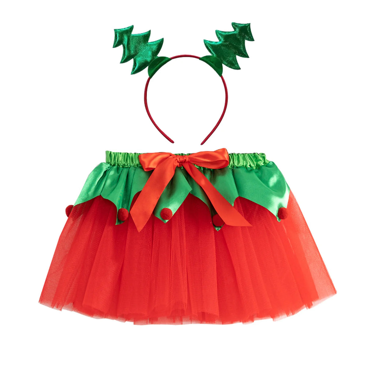 Kids Christmas Costume Dress and Headgear Cosplay Outfits for Children Girls Stage Party Mesh Tutu Skirt Dancewear Clothes