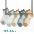 5 Pairs/Lot Kids Summer Socks Solid Color Thin Breathable Mesh Cotton Socks Cartoon Car Children Boys Casual Mid Tube Sock