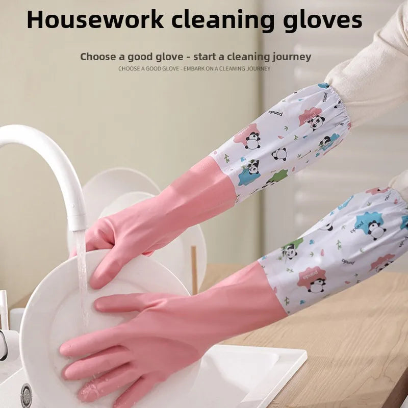 Women's Household Rubber Gloves: Durable Extended Waterproof for Kitchen Dishwashing Cleaning And Laundry