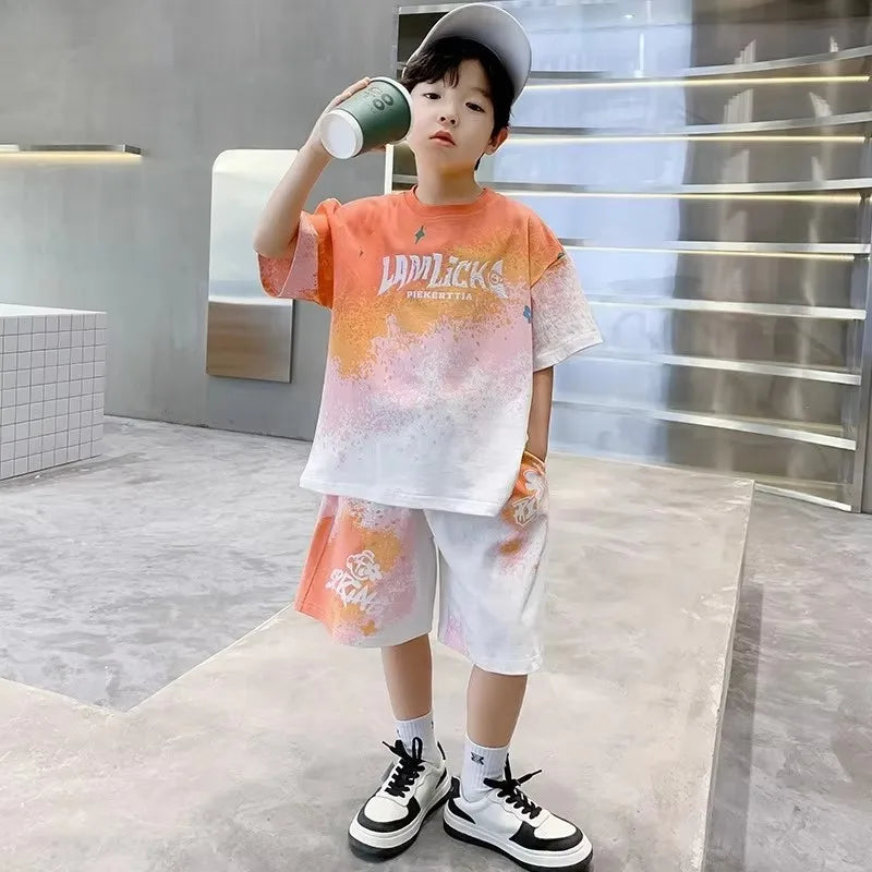 Boys Sports Suit Summer Basketball Sets New Children's Fashion Outfit Kids Short-Sleeved Top Shorts 2 Piece 2-14 Years Old