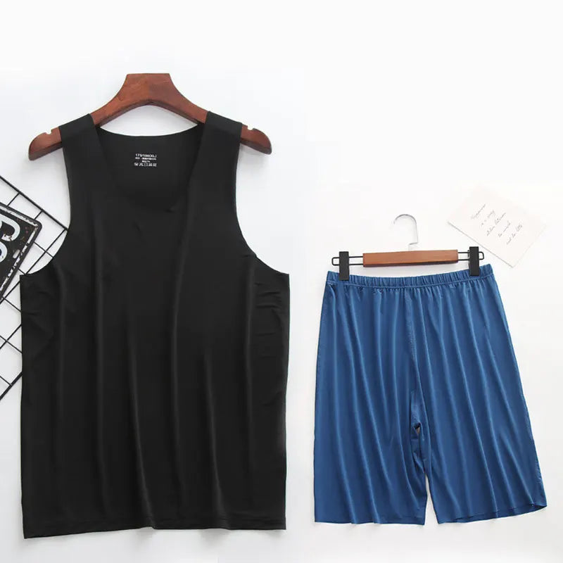Mens Ice Silk T-Shirt & Short Pants 2Pcs Pijamas Sleep Set Ultra-thin Homewear Clothing Summer Pyjamas Sleepwear Nightwear Suit