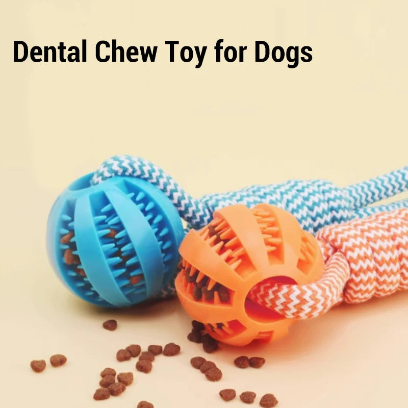 Dog Teething Toys Chew Resistant Cotton Rope Ball Rubber Leaking Toy Interactive Pet Play Toy Tooth Cleaning for Puppy Dogs