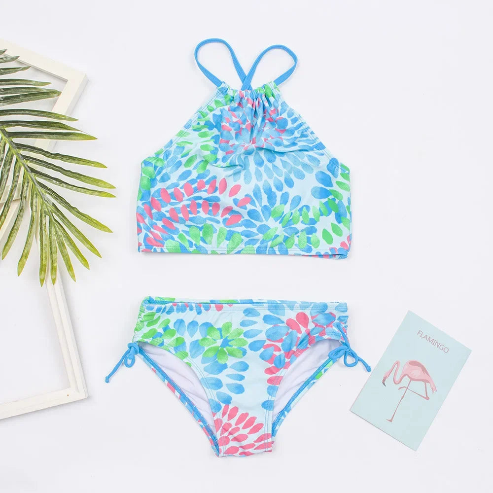 Girls Two Pieces Swimwear Children Water-drop Printing Split Bikini Sets Summer Baby Girls Swimsuit Kids Bathing Suit 3-14 Years