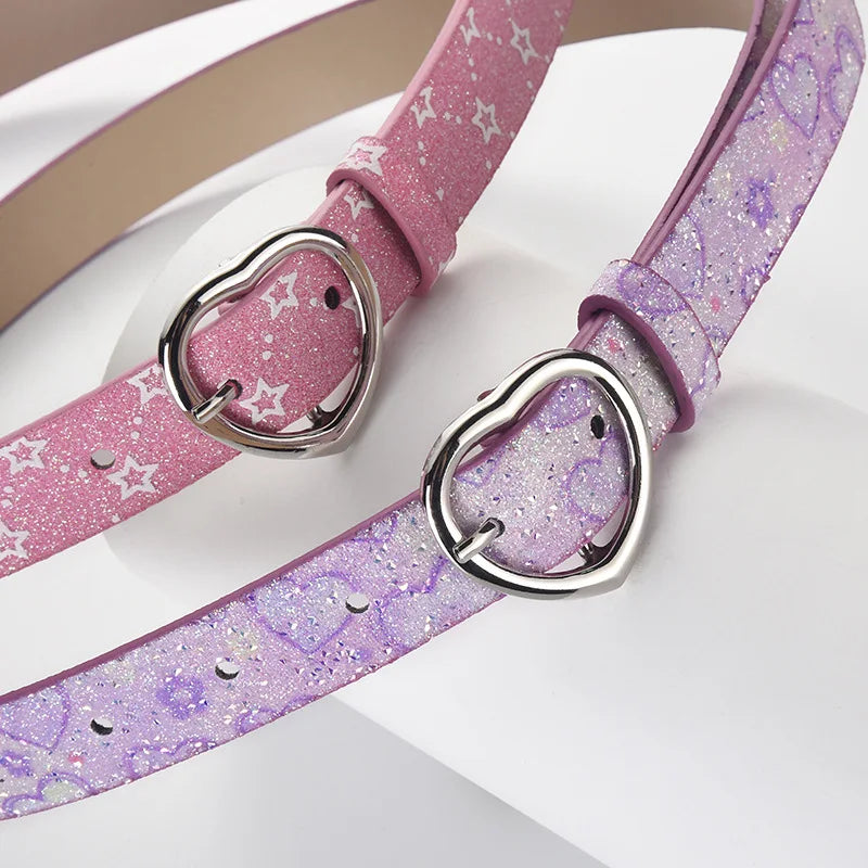 Children Faux Leather Belt Cute Heart Buckle Waist Belts Kids Shiny Waistband For Jeans Pants Dress Decorate New Fashion